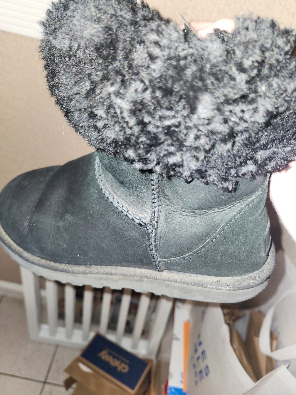 UGG Kids Black Shearling Cuff Short Boots